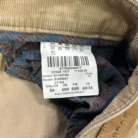 Brax Everest‎ Regular Fit Corduroy Pants Mens 40x34 Beige Dress Work Casual - Picture 7 of 13